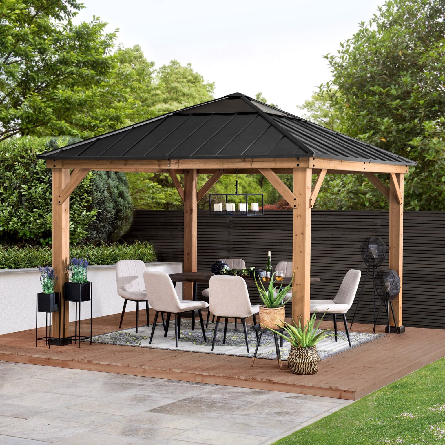 SUNJOY 10 FT. X 10 FT. CEDAR FRAMED GAZEBO WITH BLACK STEEL AND